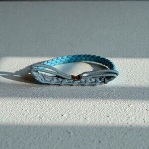 Vintage Light Blue Braided Cord Belt with Gold Tone Buckle S/M